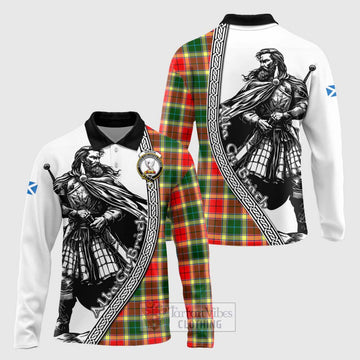 Gibson (Gibbs or Gibsone) Tartan Clan Crest Long Sleeve Polo Shirt with Highlander Warrior Celtic Style