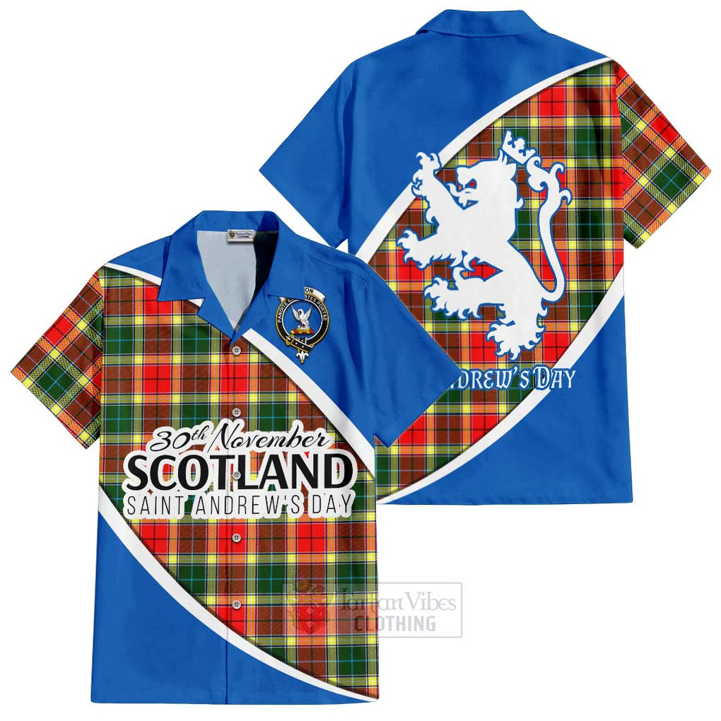 Tartan Vibes Clothing Gibson (Gibbs or Gibsone) Family Crest Tartan Short Sleeve Button Shirt Celebrate Saint Andrew's Day in Style