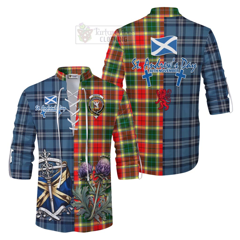 Tartan Vibes Clothing Gibson (Gibbs or Gibsone) Tartan Ghillie Kilt Shirt Happy St. Andrew's Day Half Tartan Style