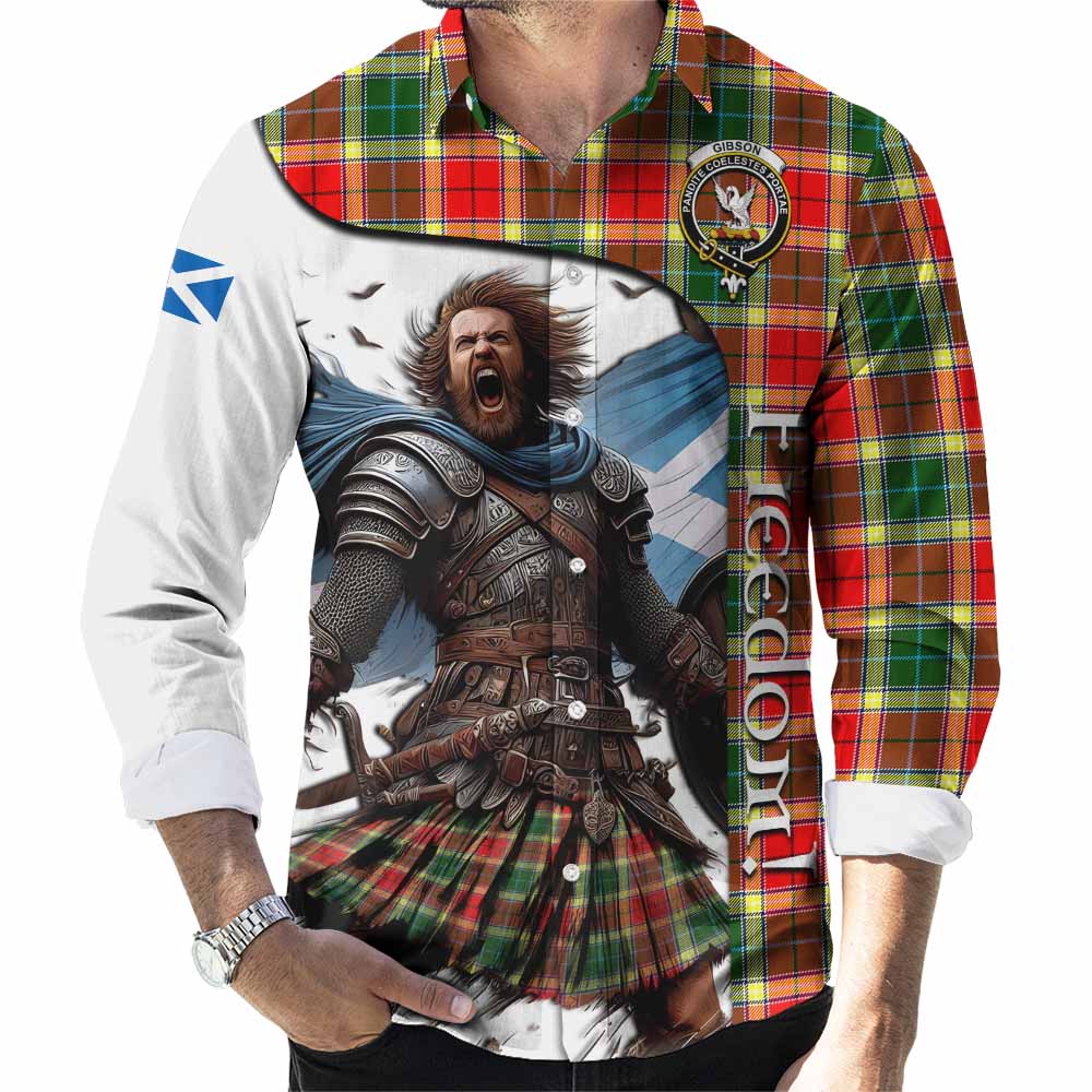 Tartan Vibes Clothing Gibson (Gibbs or Gibsone) Crest Tartan Long Sleeve Button Shirt Inspired by the Freedom of Scottish Warrior