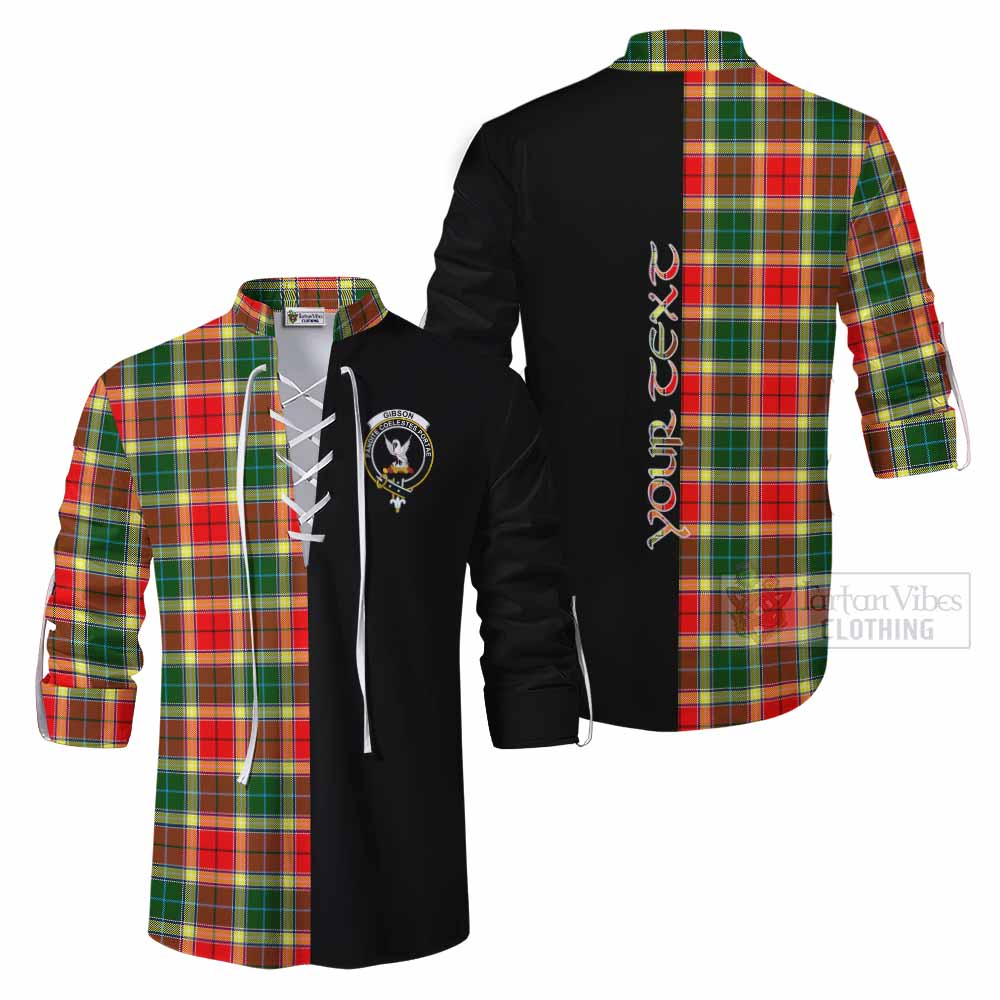 Tartan Vibes Clothing Gibson (Gibbs or Gibsone) Tartan Ghillie Kilt Shirt with Family Crest and Half Of Me Style