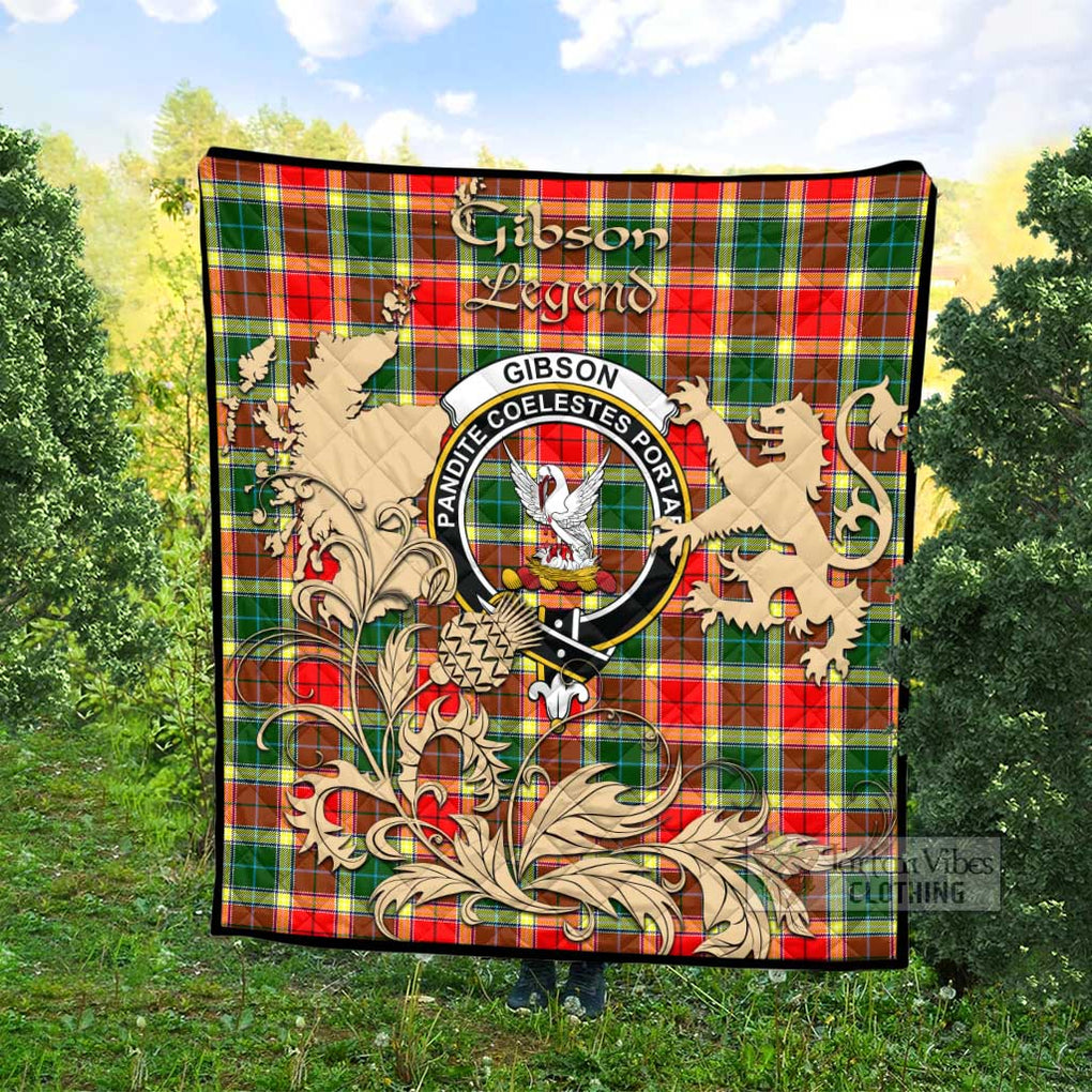 Tartan Vibes Clothing Gibson (Gibbs or Gibsone) Tartan Quilt with Family Crest and Scottish Symbol Style