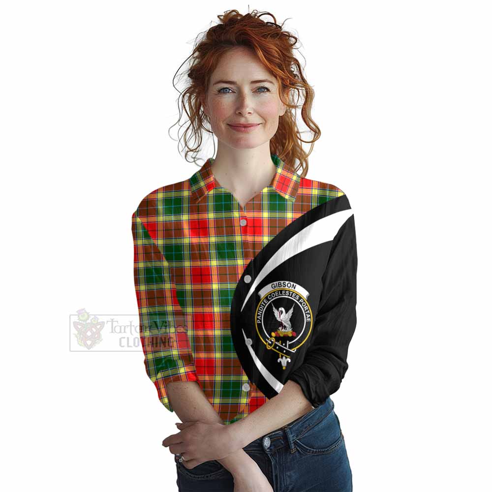 Tartan Vibes Clothing Gibson (Gibbs or Gibsone) Tartan Women's Casual Shirt with Family Crest Circle Style