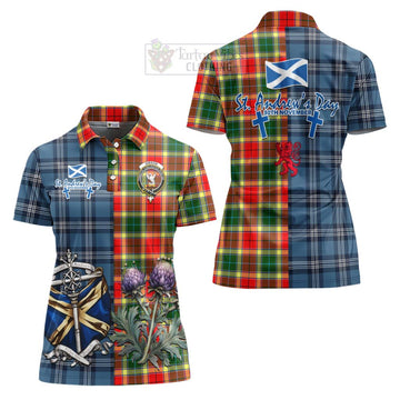 Gibson (Gibbs or Gibsone) Tartan Women's Polo Shirt Happy St. Andrew's Day Half Tartan Style