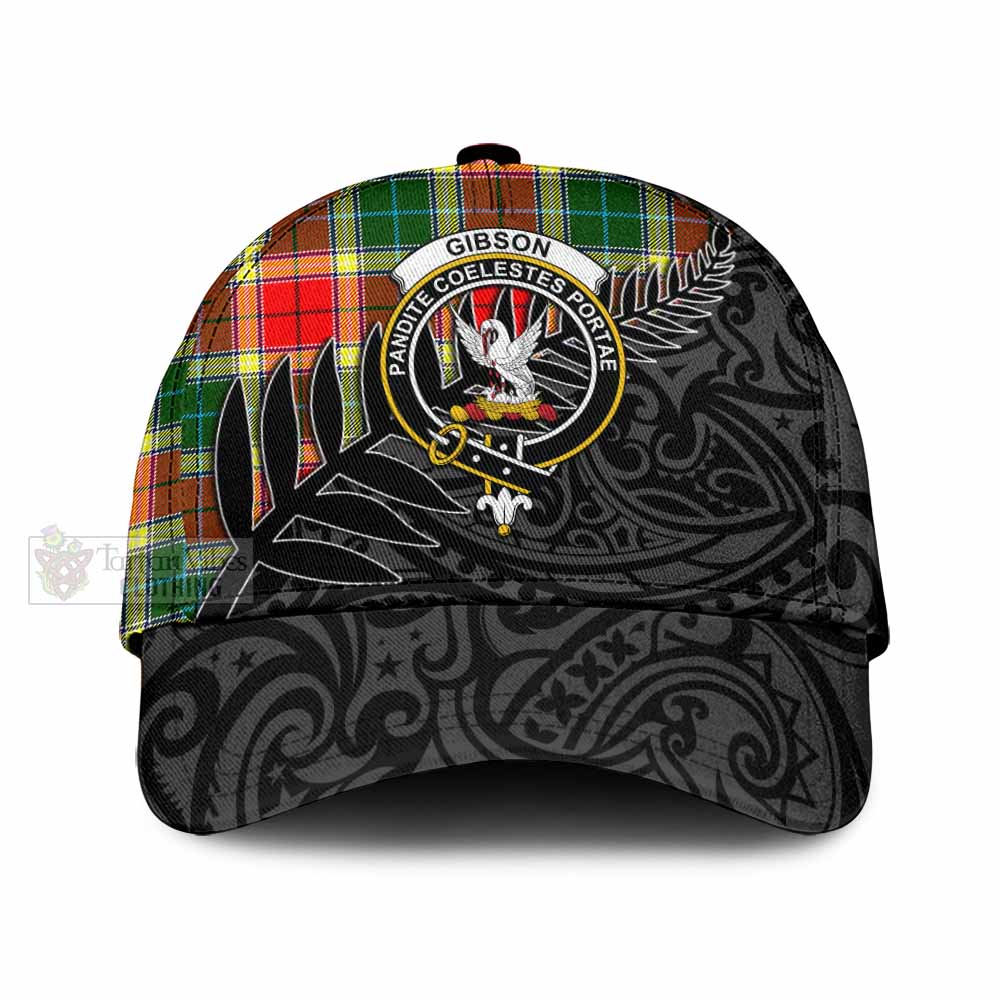 Tartan Vibes Clothing Gibson (Gibbs or Gibsone) Tartan Classic Cap with New Zealand Silver Fern Half Style