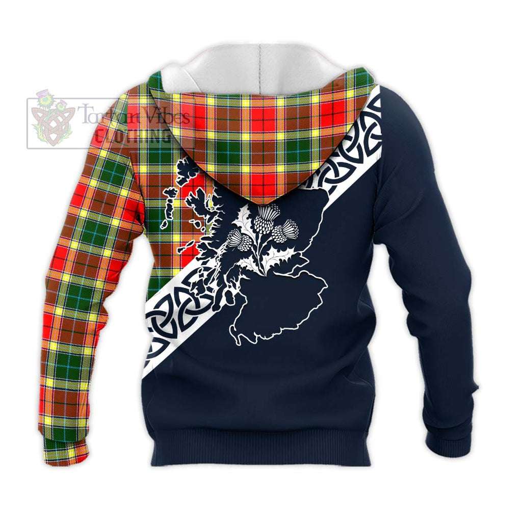 Tartan Vibes Clothing Gibson (Gibbs or Gibsone) Tartan Knitted Hoodie Featuring Thistle and Scotland Map