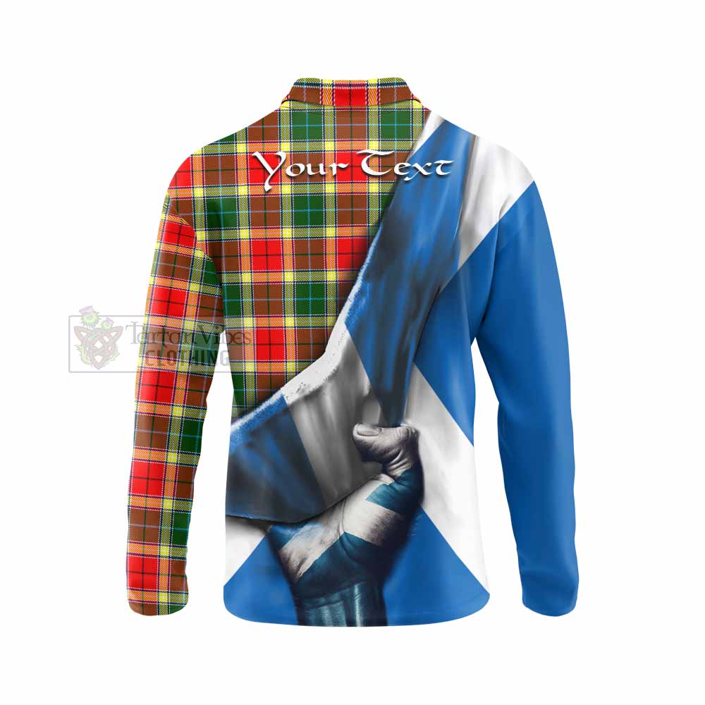 Tartan Vibes Clothing Gibson (Gibbs or Gibsone) Tartan Long Sleeve Polo Shirt with Family Crest Scotland Patriotic Style