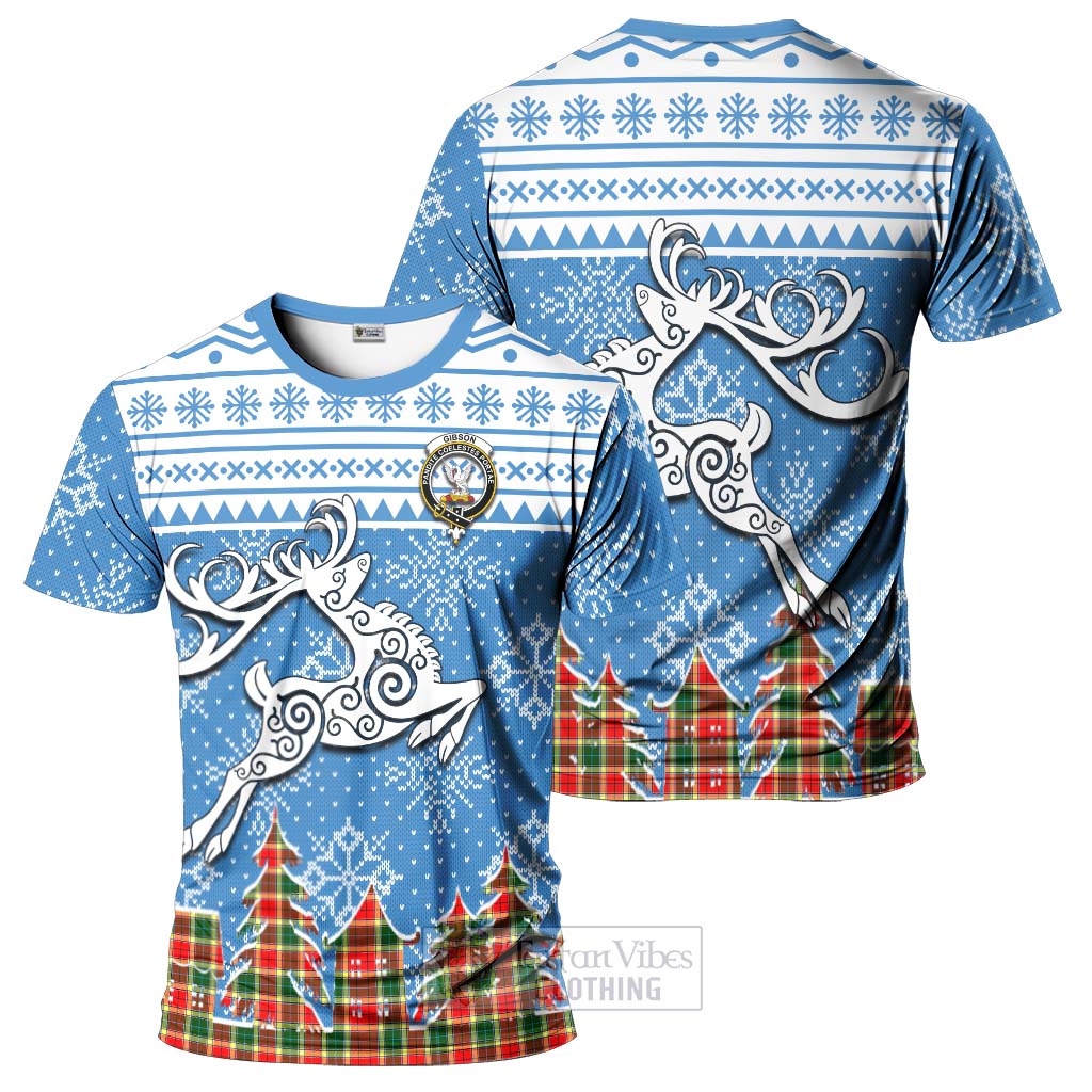 Tartan Vibes Clothing Gibson (Gibbs or Gibsone) Clan Christmas T-Shirt Celtic Reindeer Style