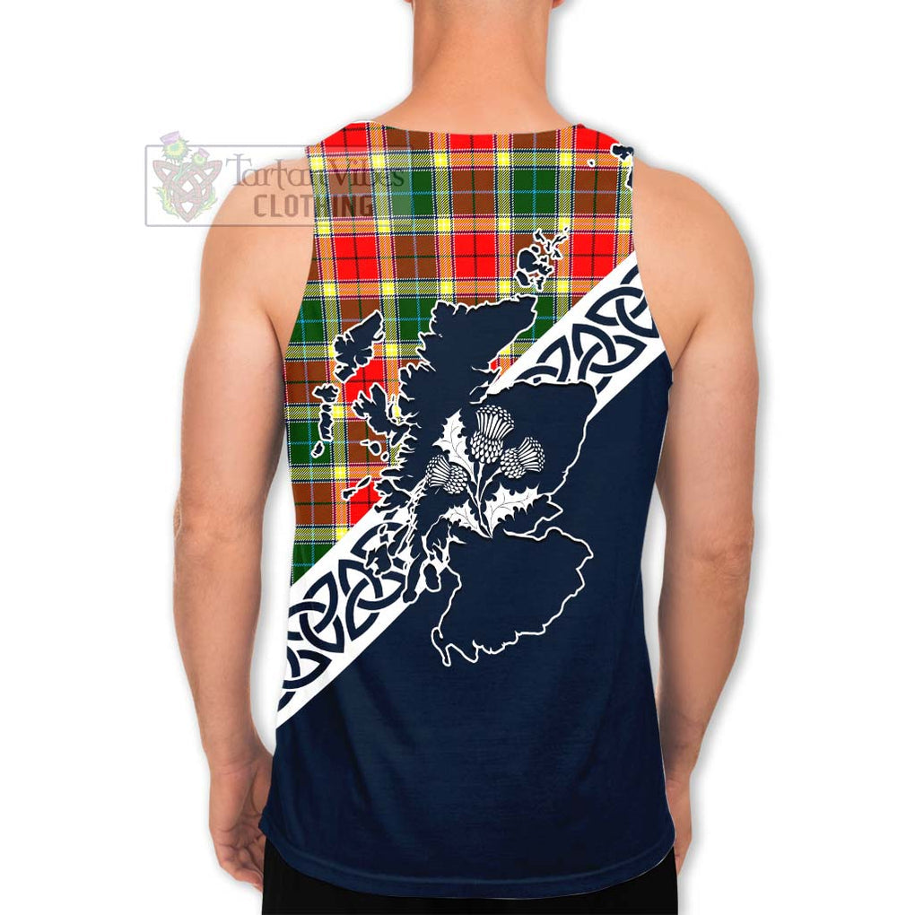 Tartan Vibes Clothing Gibson (Gibbs or Gibsone) Tartan Men's Tank Top Featuring Thistle and Scotland Map