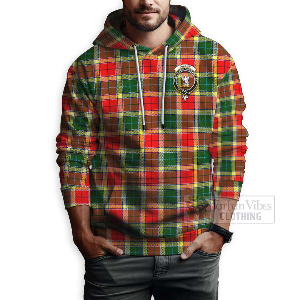 Tartan Vibes Clothing Gibson (Gibbs or Gibsone) Tartan Hoodie with Family Crest and Bearded Skull Holding Bottles of Whiskey