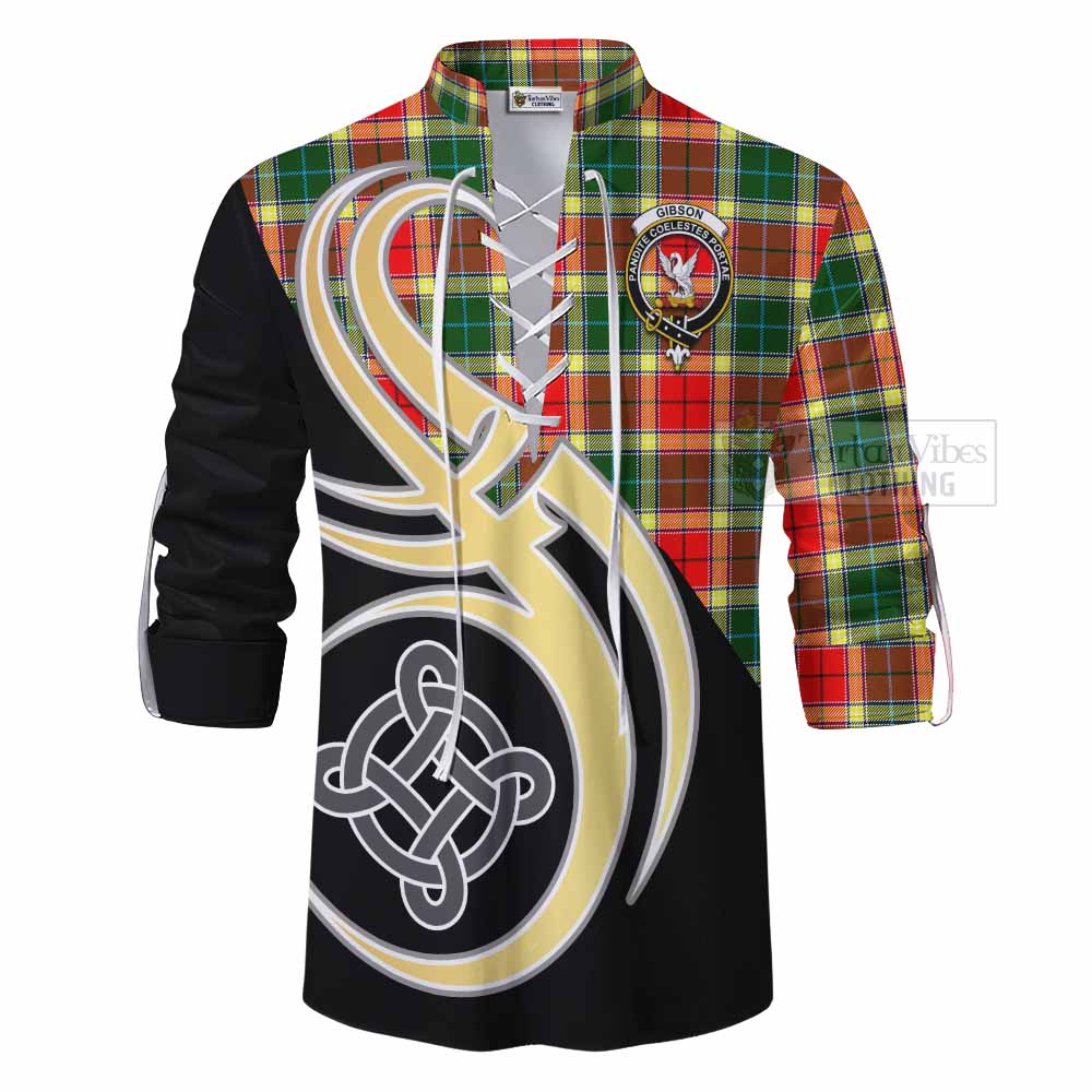 Tartan Vibes Clothing Gibson (Gibbs or Gibsone) Tartan Ghillie Kilt Shirt with Family Crest and Celtic Symbol Style