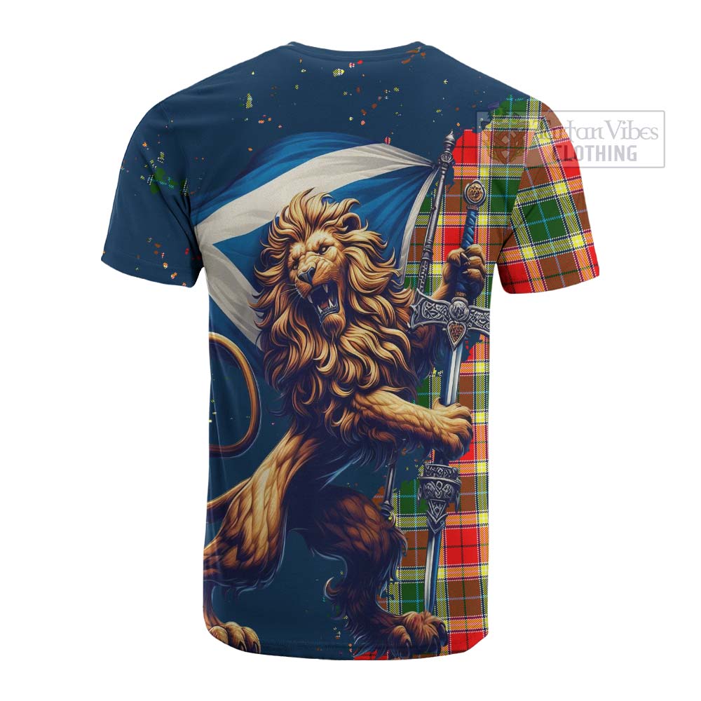 Tartan Vibes Clothing Gibson (Gibbs or Gibsone) Tartan Family Crest Cotton T-shirt with Scottish Majestic Lion