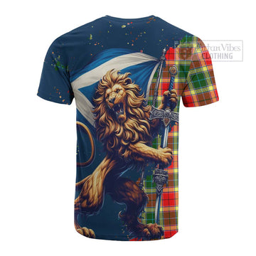 Gibson (Gibbs or Gibsone) Tartan Family Crest Cotton T-shirt with Scottish Majestic Lion