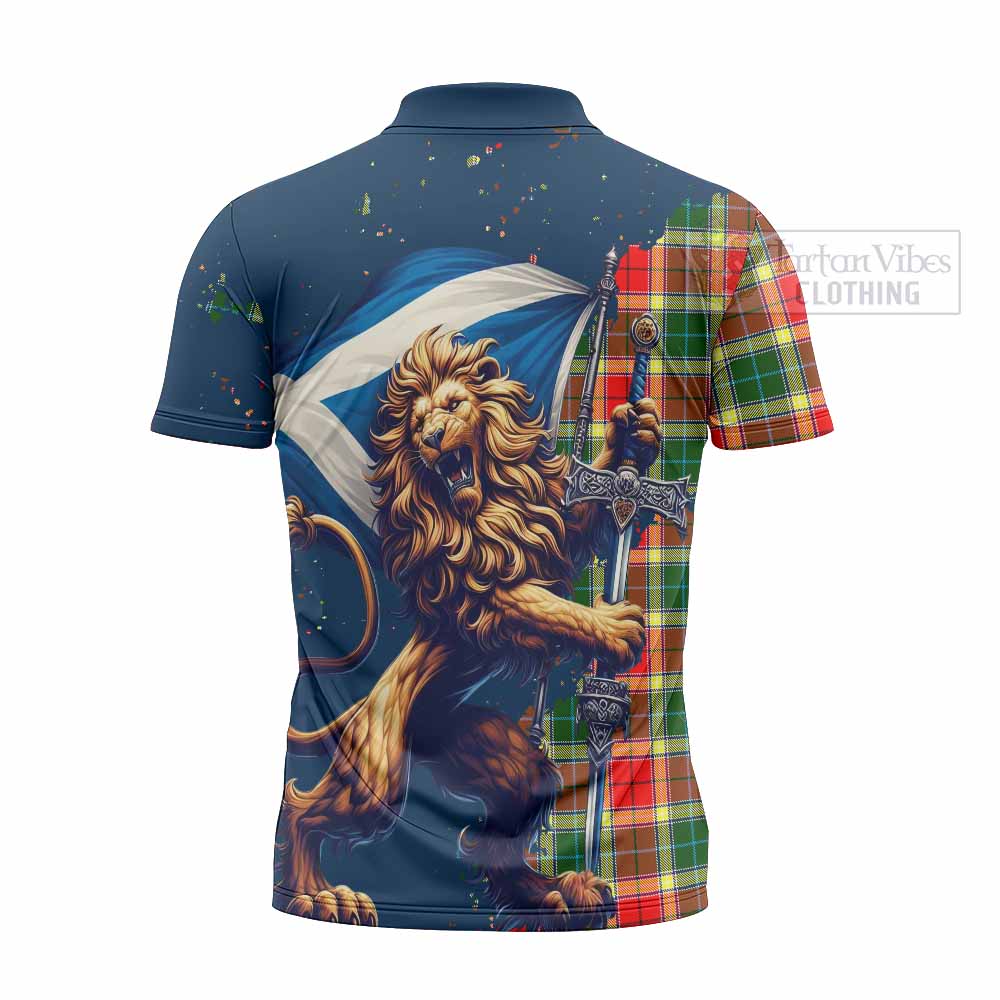 Tartan Vibes Clothing Gibson (Gibbs or Gibsone) Tartan Family Crest Zipper Polo Shirt with Scottish Majestic Lion