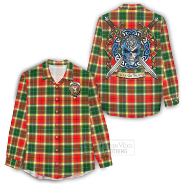 Gibson (Gibbs or Gibsone) Tartan Women's Casual Shirt with Family Crest Celtic Skull Style