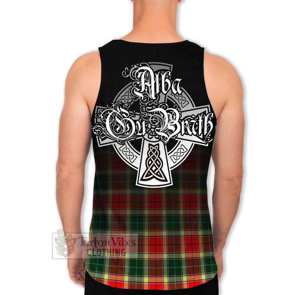 Tartan Vibes Clothing Gibson (Gibbs or Gibsone) Tartan Men's Tank Top Featuring Alba Gu Brath Family Crest Celtic Inspired