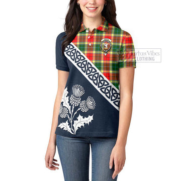 Gibson (Gibbs or Gibsone) Tartan Women's Polo Shirt Featuring Thistle and Scotland Map