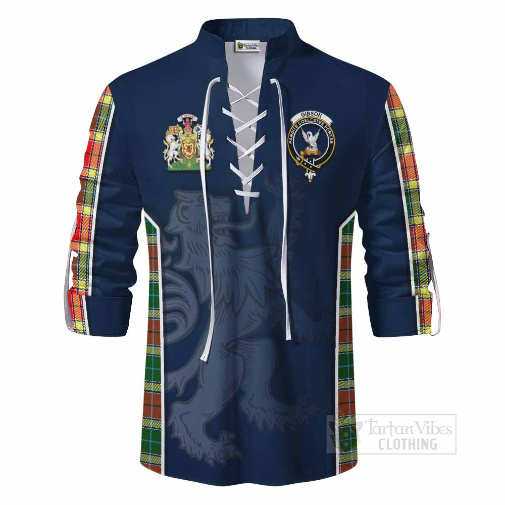 Tartan Vibes Clothing Gibson (Gibbs or Gibsone) Tartan Ghillie Kilt Shirt with Family Crest and Lion Rampant Vibes Sport Style