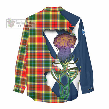 Gibson (Gibbs or Gibsone) Tartan Family Crest Women's Casual Shirt Scottish Thistle Celtic Inspired - Tartan Vibes Clothing