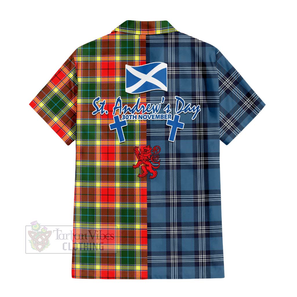 Tartan Vibes Clothing Gibson (Gibbs or Gibsone) Tartan Short Sleeve Button Shirt Happy St. Andrew's Day Half Tartan Style