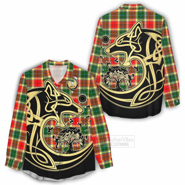 Gibson (Gibbs or Gibsone) Tartan Women's Casual Shirt with Family Crest Celtic Wolf Style