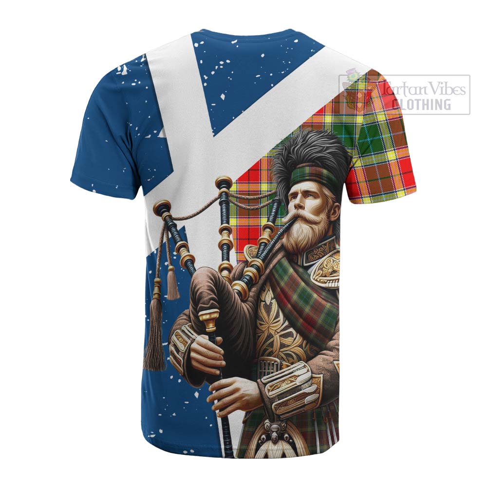 Tartan Vibes Clothing Gibson (Gibbs or Gibsone) Tartan Cotton T-shirt with Family Crest Scottish Bagpiper Vibes