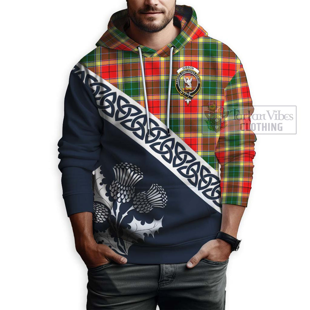 Tartan Vibes Clothing Gibson (Gibbs or Gibsone) Tartan Hoodie Featuring Thistle and Scotland Map