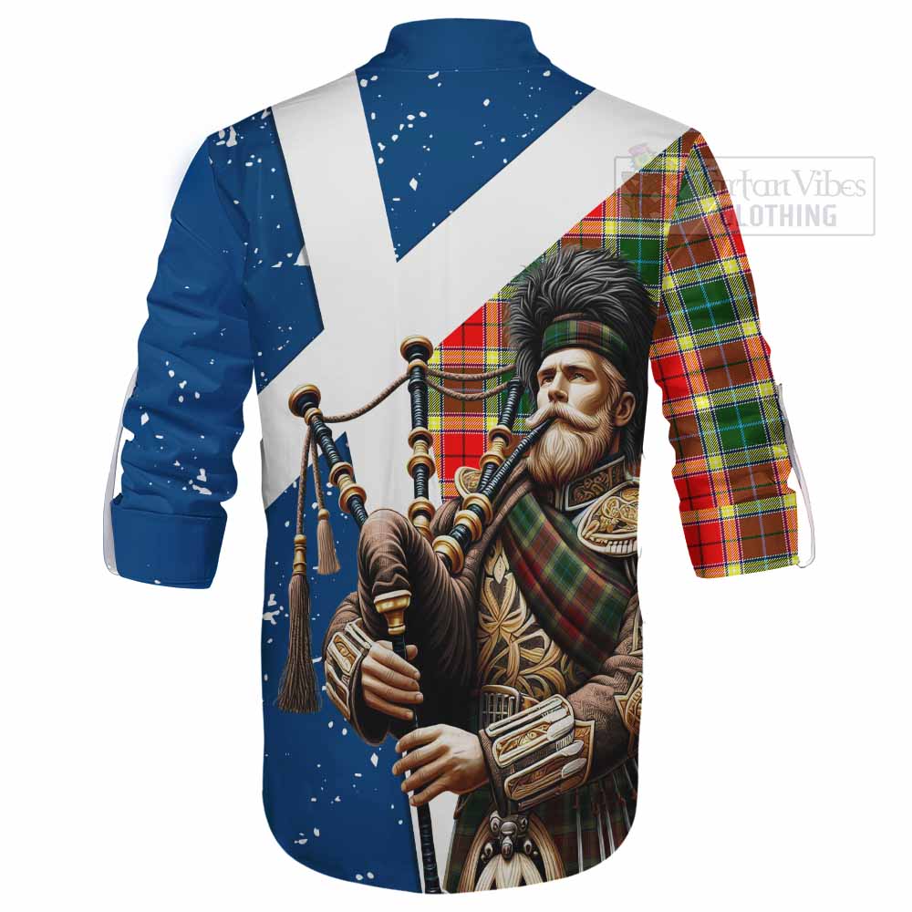 Tartan Vibes Clothing Gibson (Gibbs or Gibsone) Tartan Ghillie Kilt Shirt with Family Crest Scottish Bagpiper Vibes