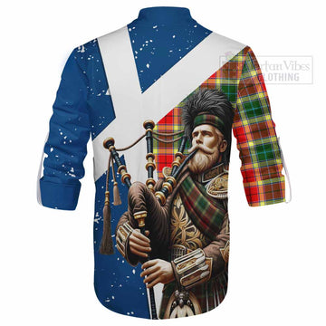 Gibson (Gibbs or Gibsone) Tartan Ghillie Kilt Shirt with Family Crest Scottish Bagpiper Vibes