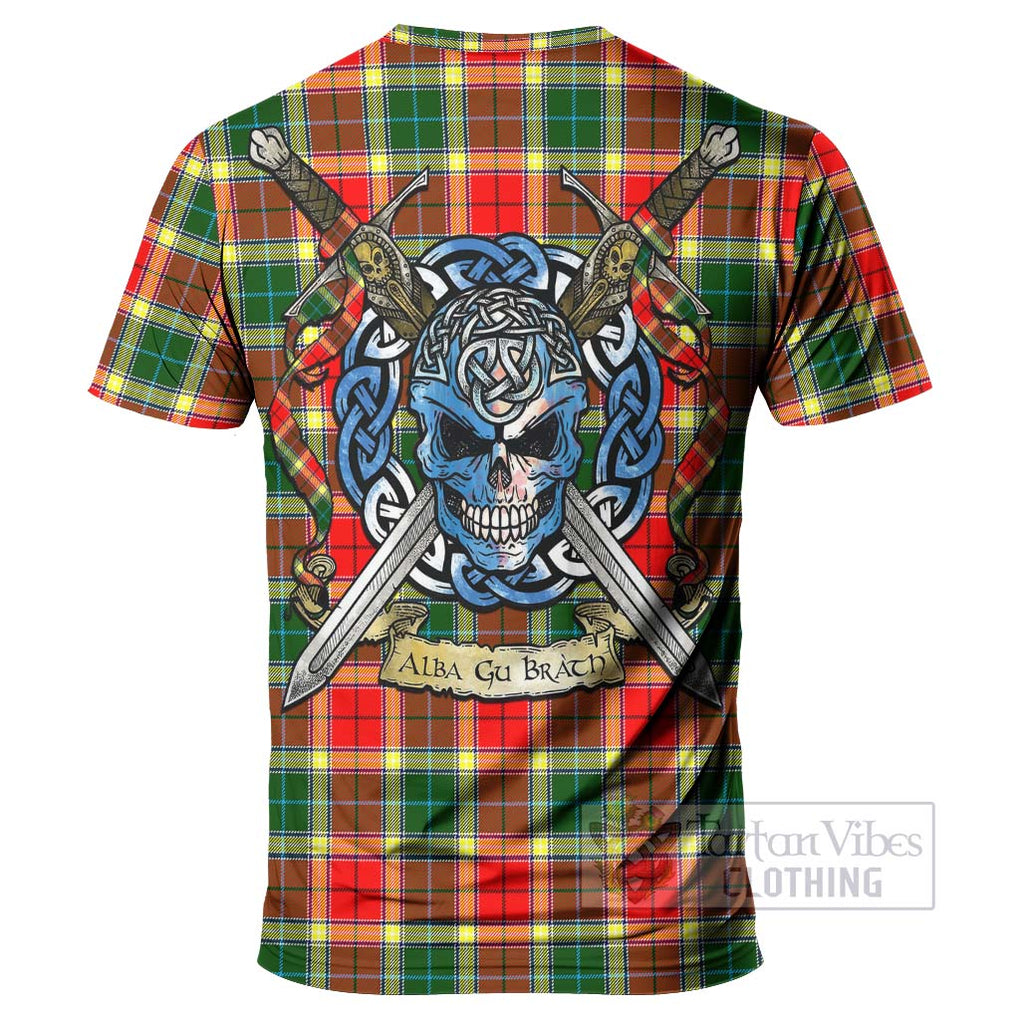 Tartan Vibes Clothing Gibson (Gibbs or Gibsone) Tartan T-Shirt with Family Crest Celtic Skull Style