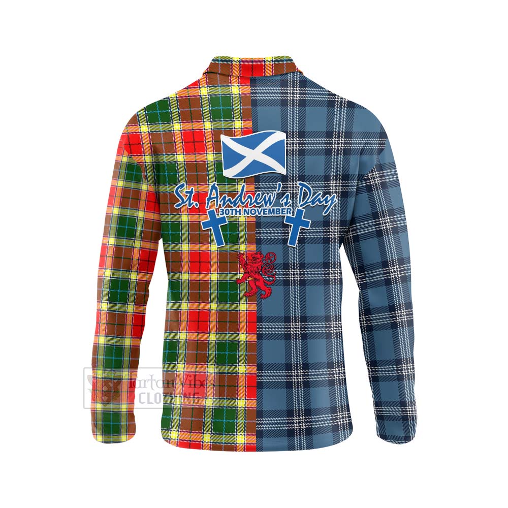 Tartan Vibes Clothing Gibson (Gibbs or Gibsone) Tartan Long Sleeve Polo Shirt Happy St. Andrew's Day Half Tartan Style