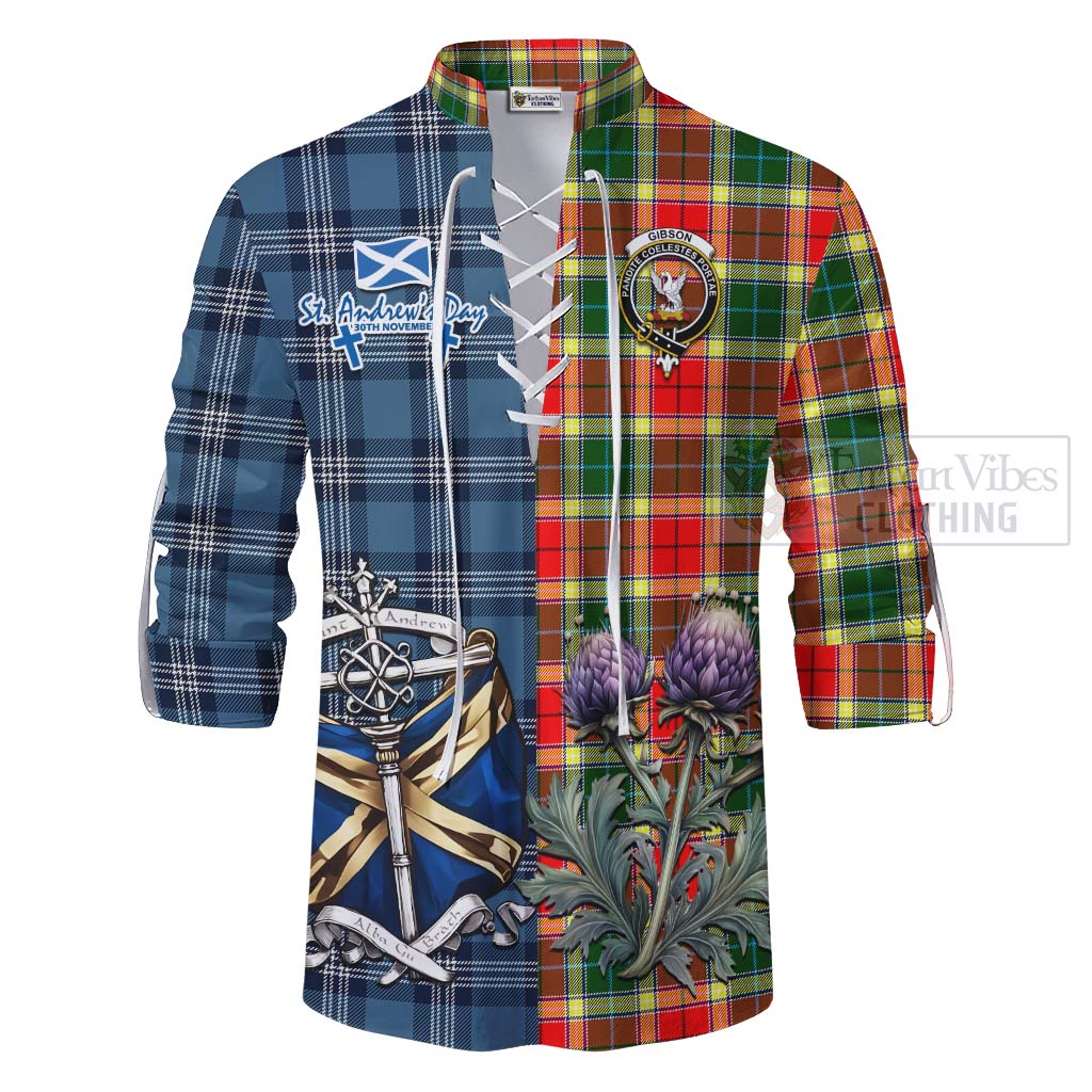 Tartan Vibes Clothing Gibson (Gibbs or Gibsone) Tartan Ghillie Kilt Shirt Happy St. Andrew's Day Half Tartan Style