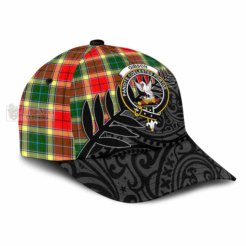 Tartan Vibes Clothing Gibson (Gibbs or Gibsone) Tartan Classic Cap with New Zealand Silver Fern Half Style