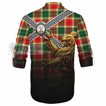 Gibson (Gibbs or Gibsone) Crest Tartan Ghillie Kilt Shirt with Golden Lion Emblem Celtic Style - Tartan Vibes Clothing