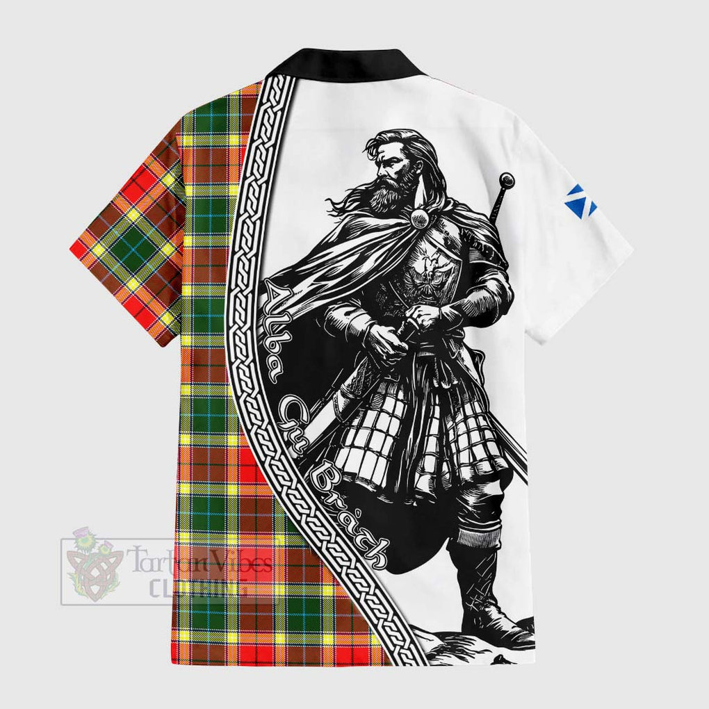 Tartan Vibes Clothing Gibson (Gibbs or Gibsone) Tartan Clan Crest Short Sleeve Button Shirt with Highlander Warrior Celtic Style