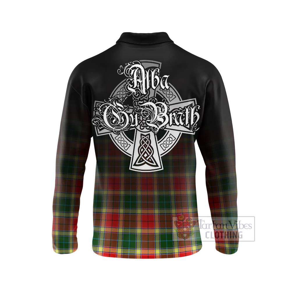 Tartan Vibes Clothing Gibson (Gibbs or Gibsone) Tartan Long Sleeve Polo Shirt Featuring Alba Gu Brath Family Crest Celtic Inspired