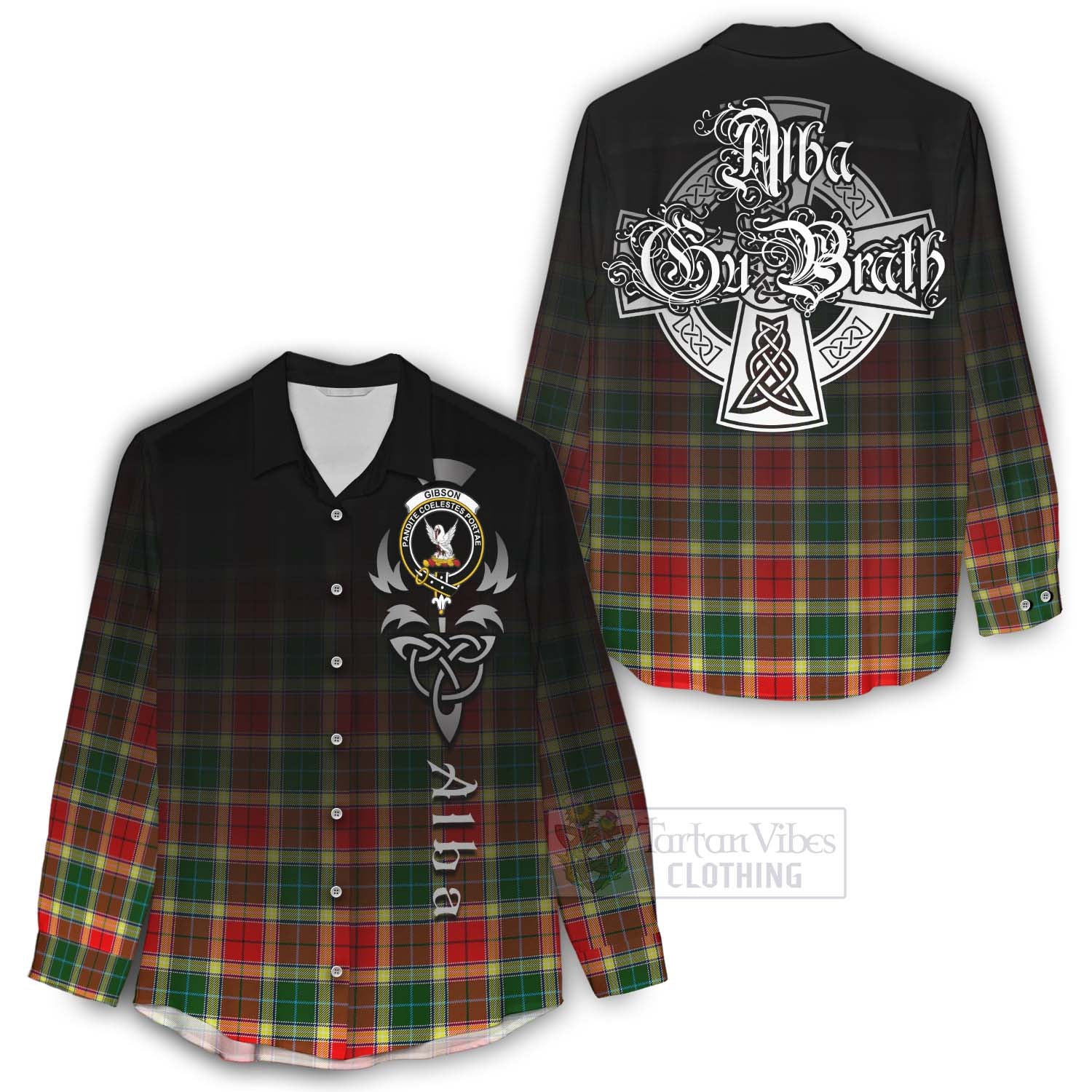 Tartan Vibes Clothing Gibson (Gibbs or Gibsone) Tartan Women's Casual Shirt Featuring Alba Gu Brath Family Crest Celtic Inspired