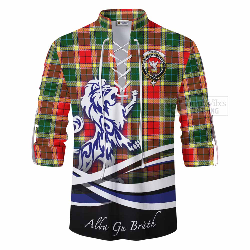 Tartan Vibes Clothing Gibson (Gibbs or Gibsone) Tartan Ghillie Kilt Shirt with Alba Gu Brath Regal Lion Emblem