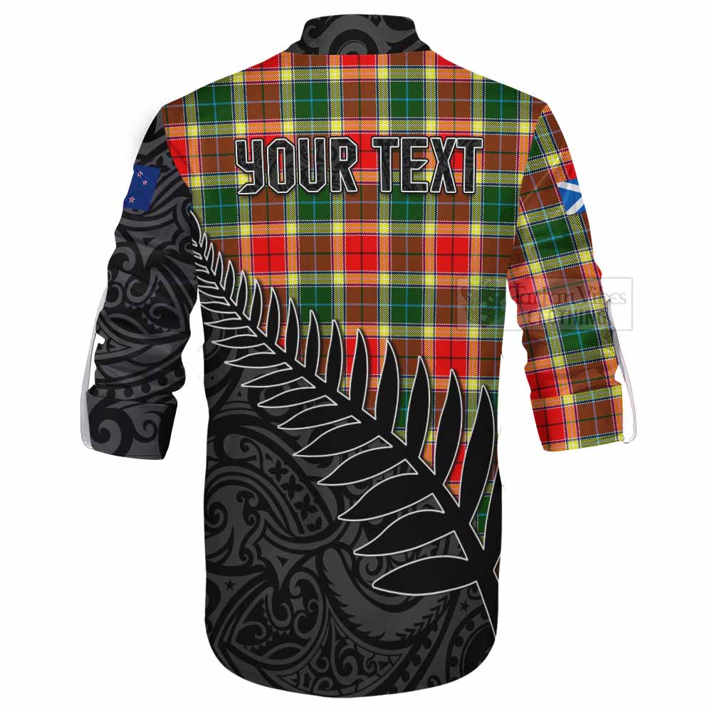 Tartan Vibes Clothing Gibson (Gibbs or Gibsone) Crest Tartan Ghillie Kilt Shirt with New Zealand Silver Fern Half Style