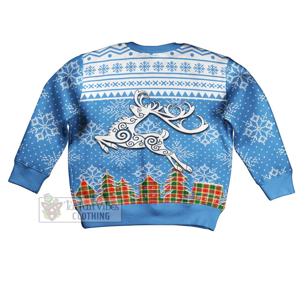 Tartan Vibes Clothing Gibson (Gibbs or Gibsone) Clan Christmas Kid Ugly Sweater with Tartan and Celtic Raindeer Style