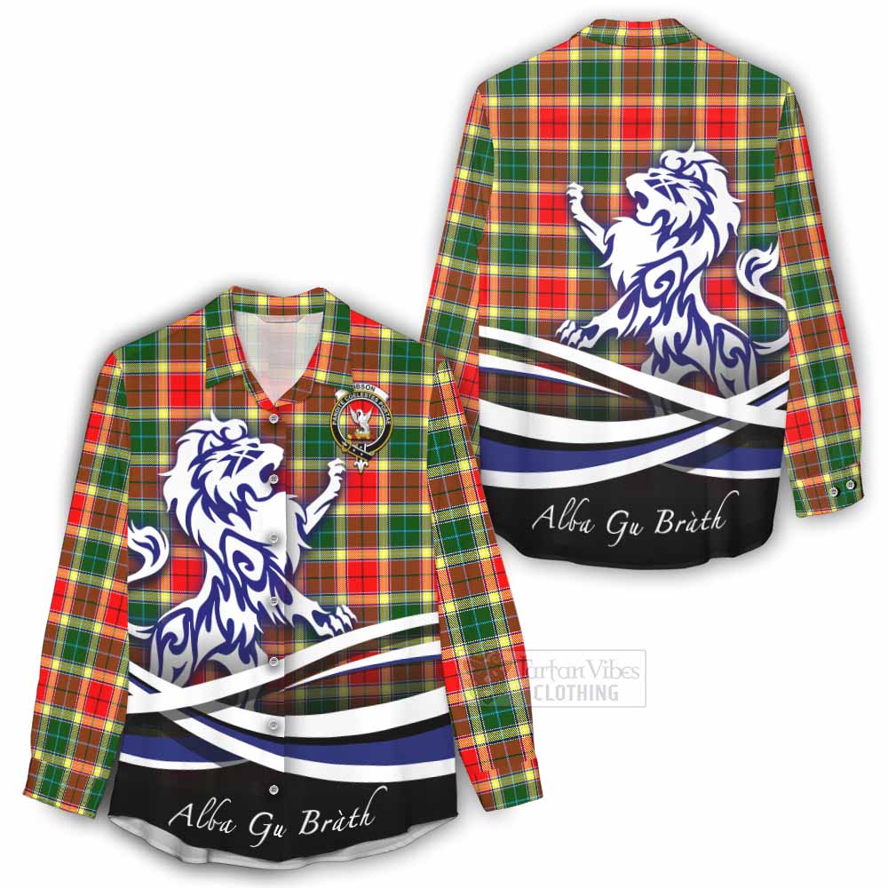 Tartan Vibes Clothing Gibson (Gibbs or Gibsone) Tartan Women's Casual Shirt with Alba Gu Brath Regal Lion Emblem