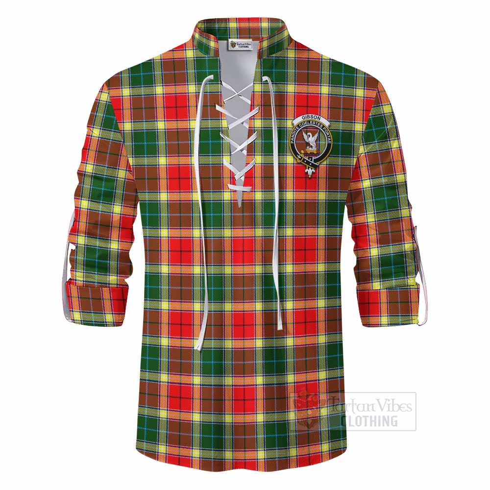 Tartan Vibes Clothing Gibson (Gibbs or Gibsone) Tartan Ghillie Kilt Shirt with Family Crest DNA In Me Style