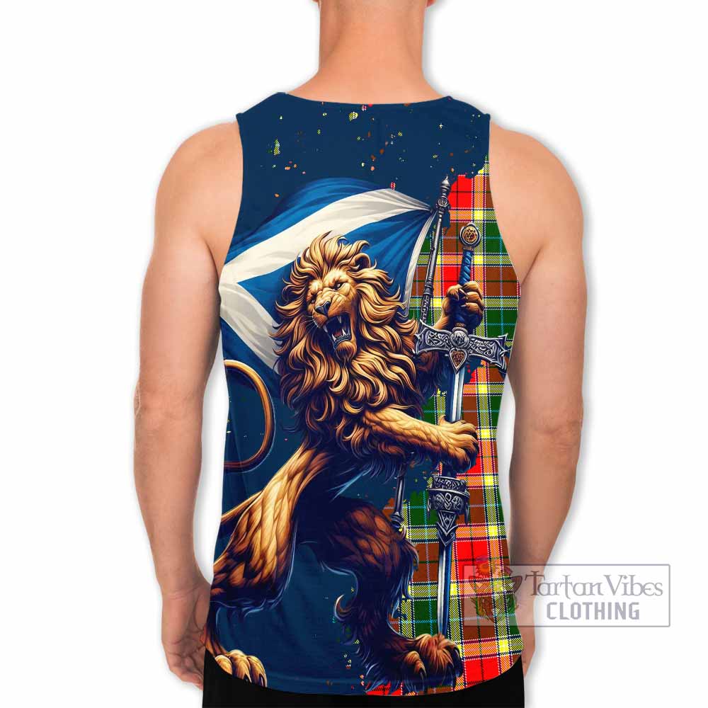 Tartan Vibes Clothing Gibson (Gibbs or Gibsone) Tartan Family Crest Men's Tank Top with Scottish Majestic Lion