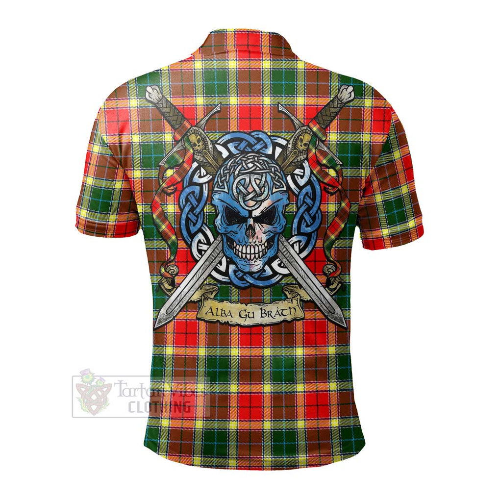 Tartan Vibes Clothing Gibson (Gibbs or Gibsone) Tartan Polo Shirt with Family Crest Celtic Skull Style