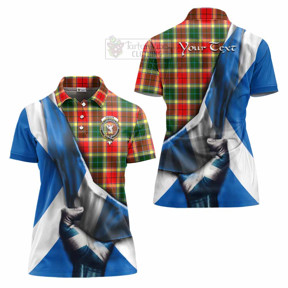 Tartan Vibes Clothing Gibson (Gibbs or Gibsone) Tartan Women's Polo Shirt with Family Crest Scotland Patriotic Style