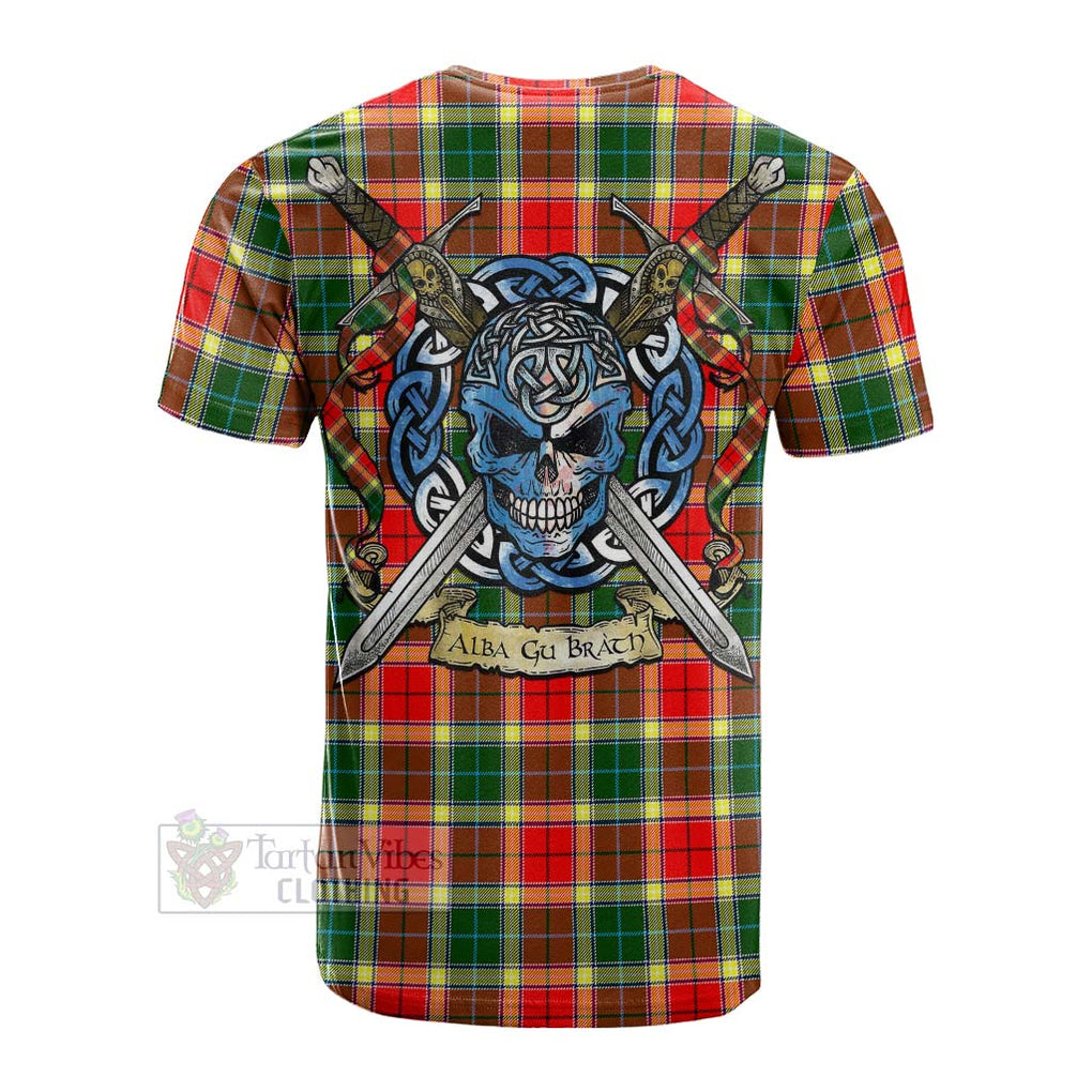 Tartan Vibes Clothing Gibson (Gibbs or Gibsone) Tartan Cotton T-shirt with Family Crest Celtic Skull Style