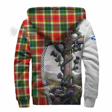 Gibson (Gibbs or Gibsone) Tartan Sherpa Hoodie with Family Crest and St. Andrew's Cross Accented by Thistle Vines