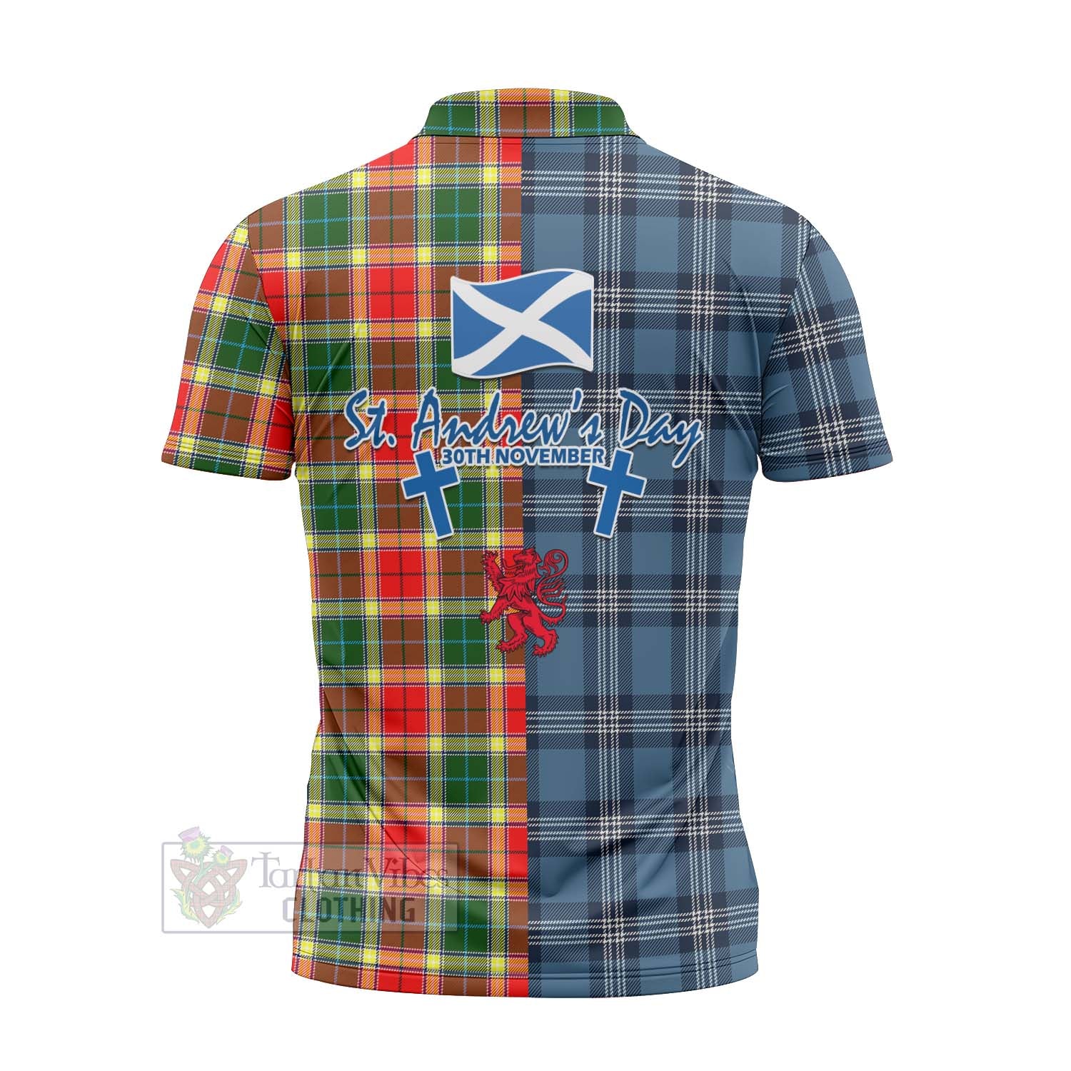 Tartan Vibes Clothing Gibson (Gibbs or Gibsone) Tartan Zipper Polo Shirt Happy St. Andrew's Day Half Tartan Style