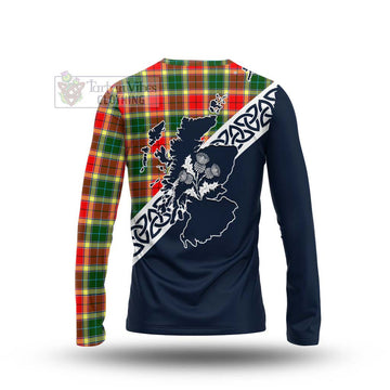 Gibson (Gibbs or Gibsone) Tartan Long Sleeve T-Shirt Featuring Thistle and Scotland Map