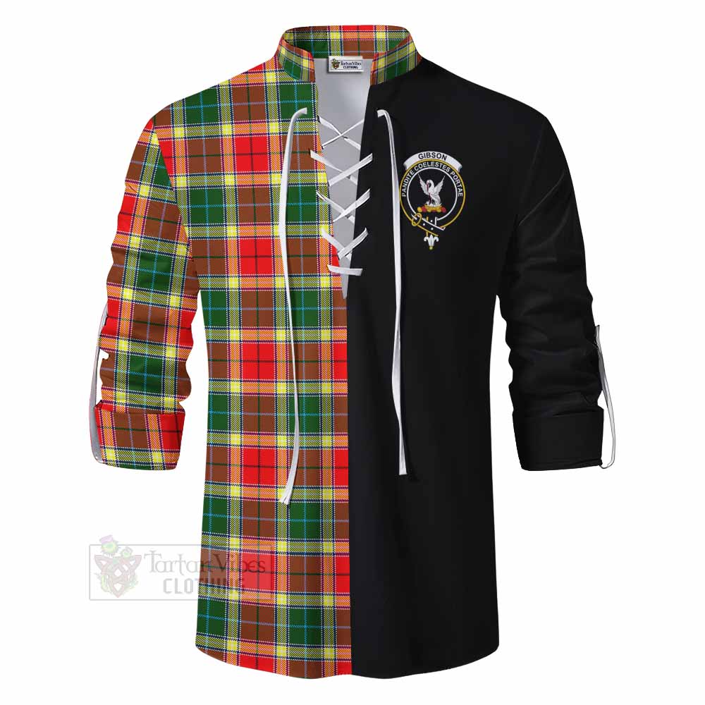 Tartan Vibes Clothing Gibson (Gibbs or Gibsone) Tartan Ghillie Kilt Shirt with Family Crest and Half Of Me Style